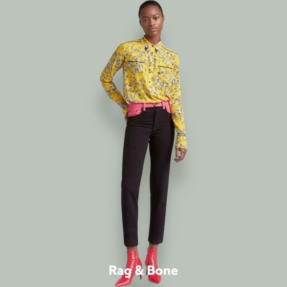 Rag & Bone ‘Ash’ Vintage-Inspired Mom Jeans in Black & Pink Colorblock Size 26